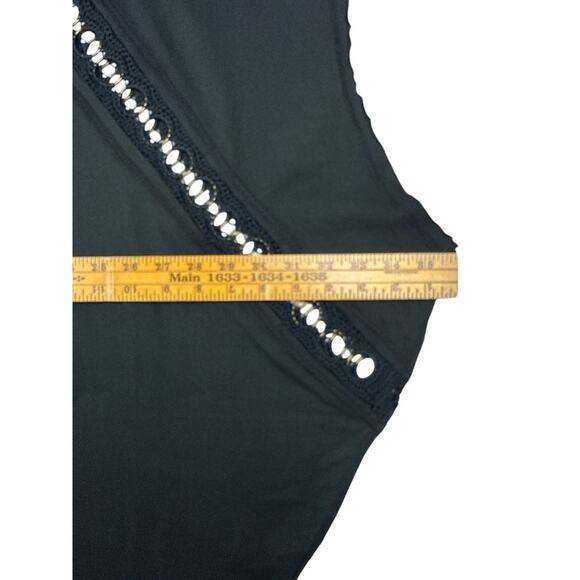 Free People Rough Around The Edge Top Black Dolman Sleeves Crochet Grommet Large - Picture 11 of 12